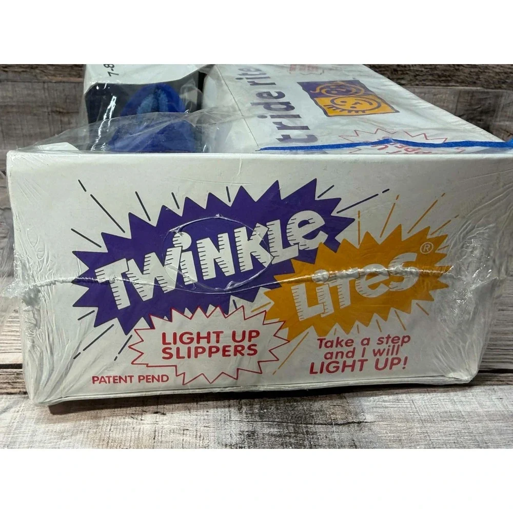 Vintage Twinkle Lites Light Up‎ Slippers Blue Christmas Size 7-8 Kids